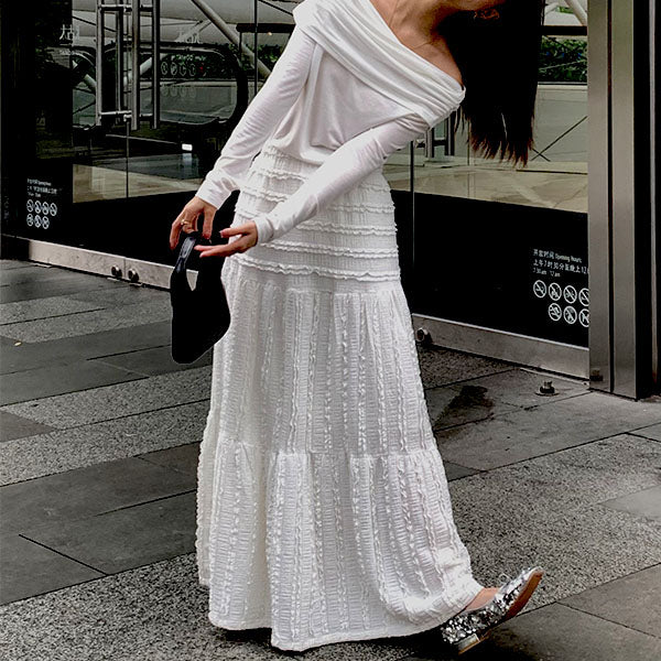 Adrina White Embroidered Tiered Maxi Skirt - Image 2