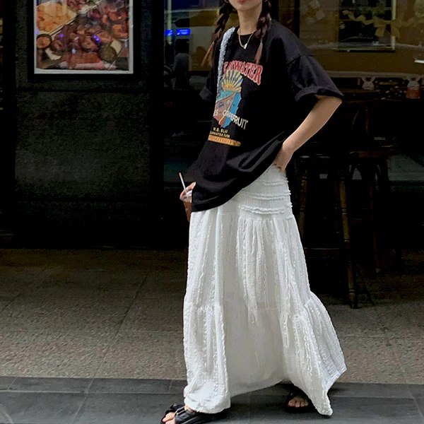 Adrina White Embroidered Tiered Maxi Skirt - Image 4