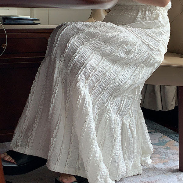 Adrina White Embroidered Tiered Maxi Skirt - Image 6