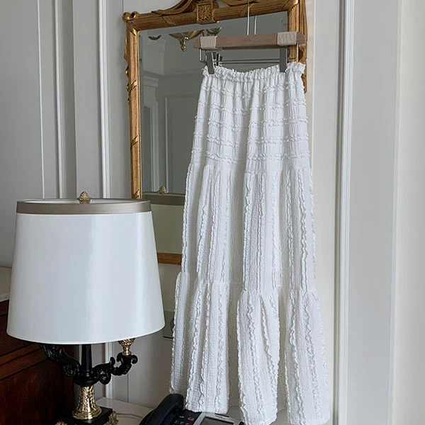 Adrina White Embroidered Tiered Maxi Skirt - Image 7