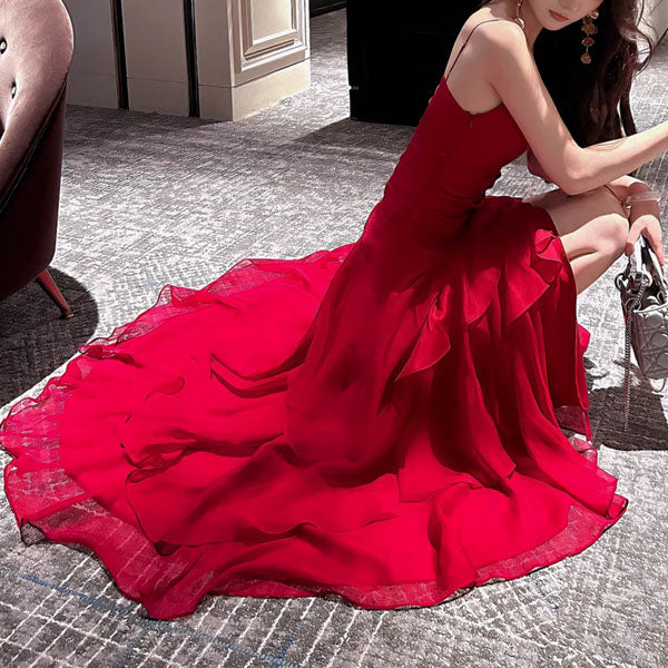 Alana Crimson Red Tiered Evening Maxi Dress - Image 2