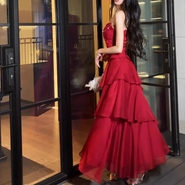 Alana Crimson Red Tiered Evening Maxi Dress - Image 4