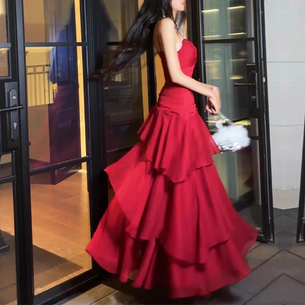 Alana Crimson Red Tiered Evening Maxi Dress - Image 6