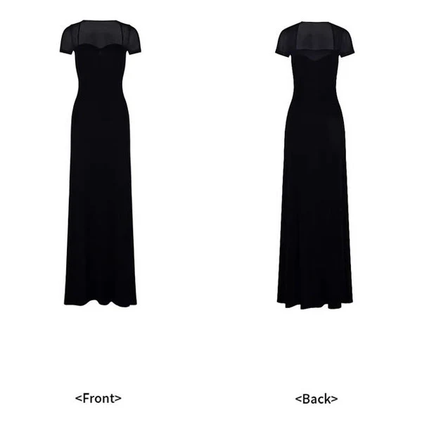 Alessia Elegant Black Mesh Sleeve Sweetheart Neckline Evening Dress - Image 8