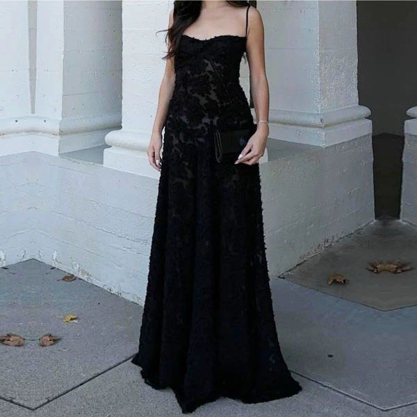 Alina Black Lace Up Back Flora Maxi Dress - Image 4