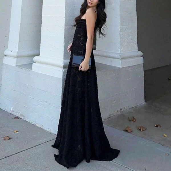 Alina Black Lace Up Back Flora Maxi Dress - Image 5