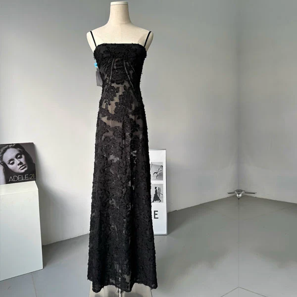Alina Black Lace Up Back Flora Maxi Dress - Image 8