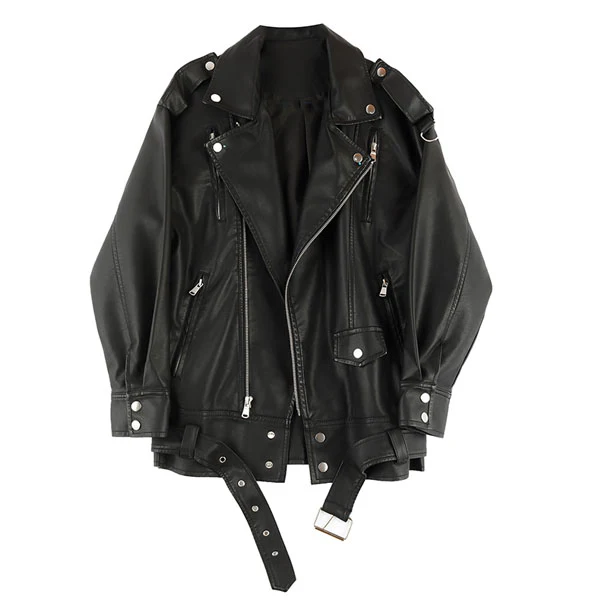 Alivia Black Oversize Vegan Leather Moto Jacket - Image 3