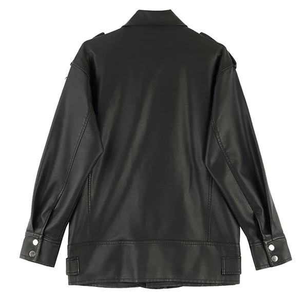 Alivia Black Oversize Vegan Leather Moto Jacket - Image 4