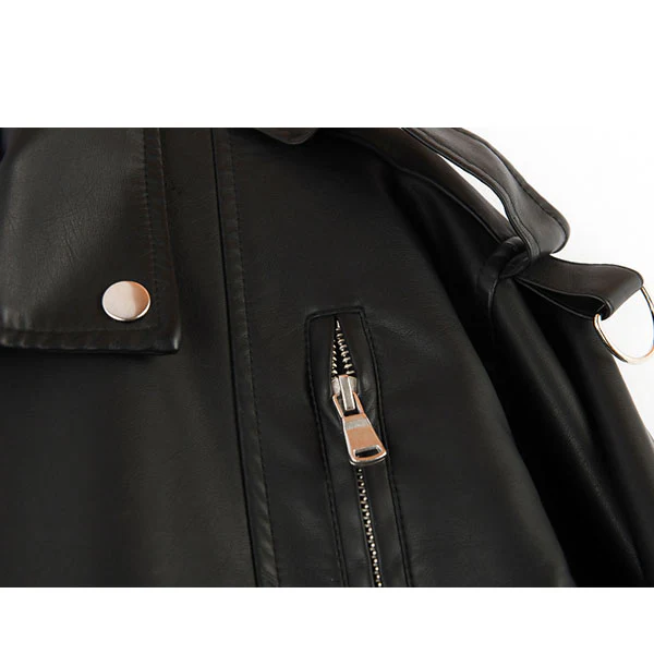 Alivia Black Oversize Vegan Leather Moto Jacket - Image 5