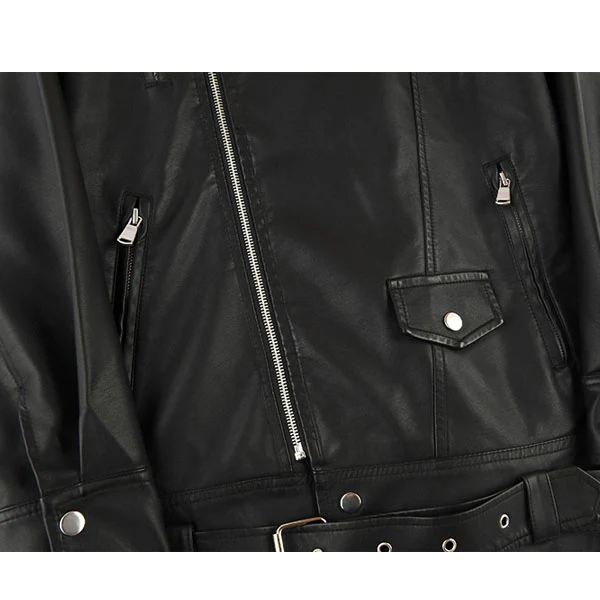Alivia Black Oversize Vegan Leather Moto Jacket - Image 7