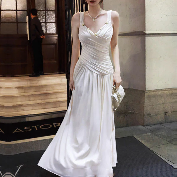 Allison Elegant Ivory Ruched Evening Dress - Image 3