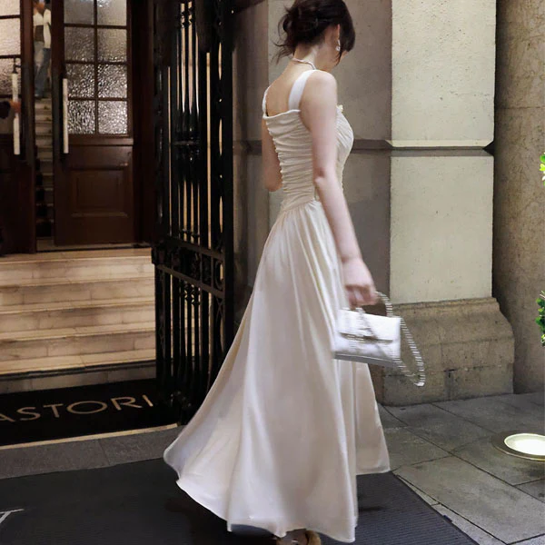 Allison Elegant Ivory Ruched Evening Dress - Image 4