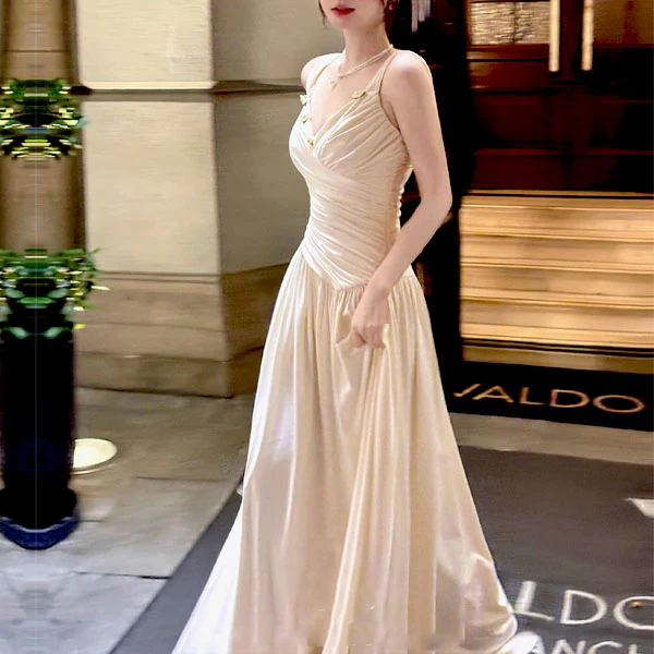 Allison Elegant Ivory Ruched Evening Dress - Image 6