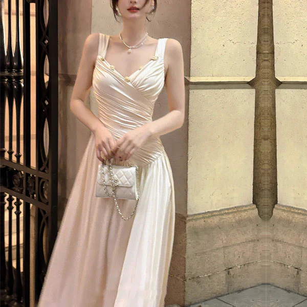 Allison Elegant Ivory Ruched Evening Dress - Image 7