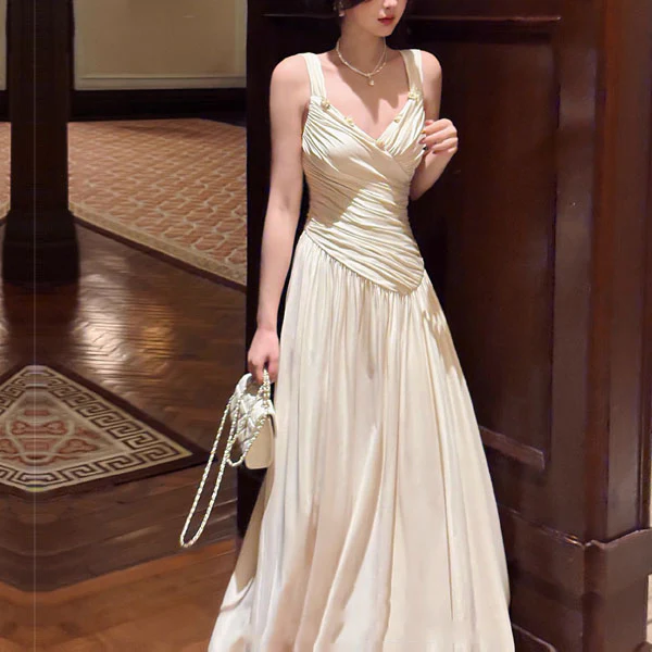 Allison Elegant Ivory Ruched Evening Dress - Image 8
