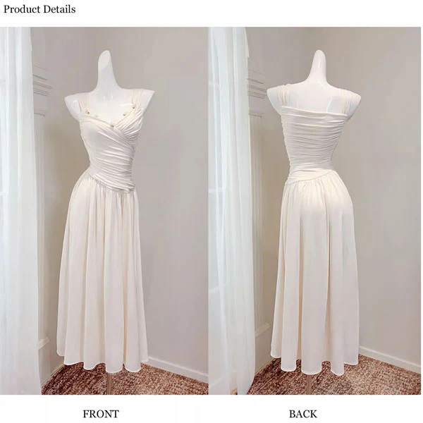 Allison Elegant Ivory Ruched Evening Dress - Image 9