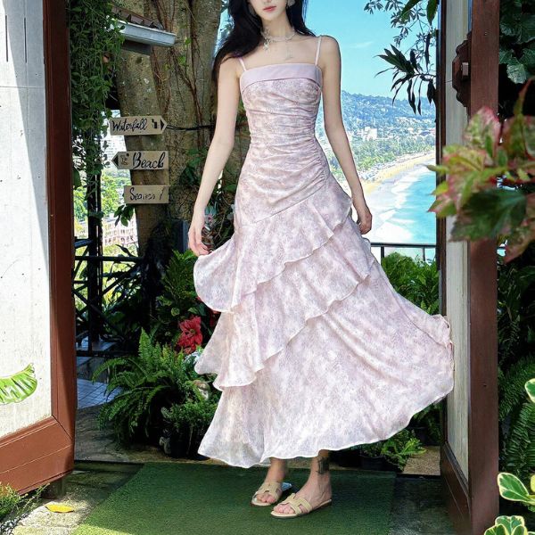 Amara Romantic Lavender Floral Tiered Ruffles Dress - Image 3