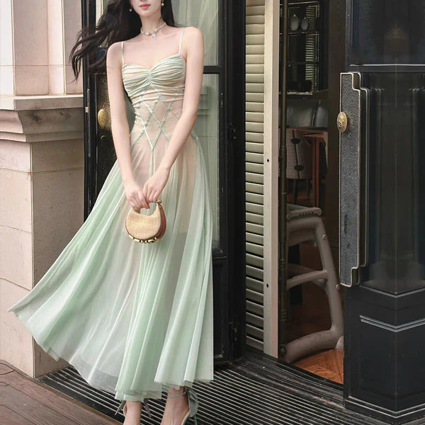 Amber Ethereal Mint Spaghetti Strap Flowy Dress - Image 2
