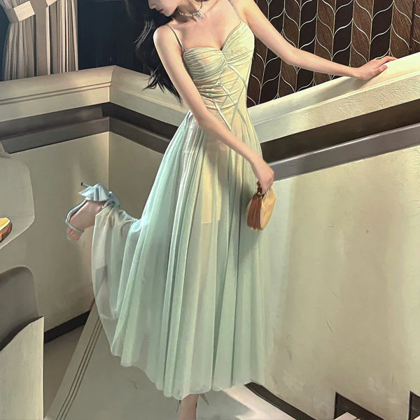Amber Ethereal Mint Spaghetti Strap Flowy Dress - Image 4