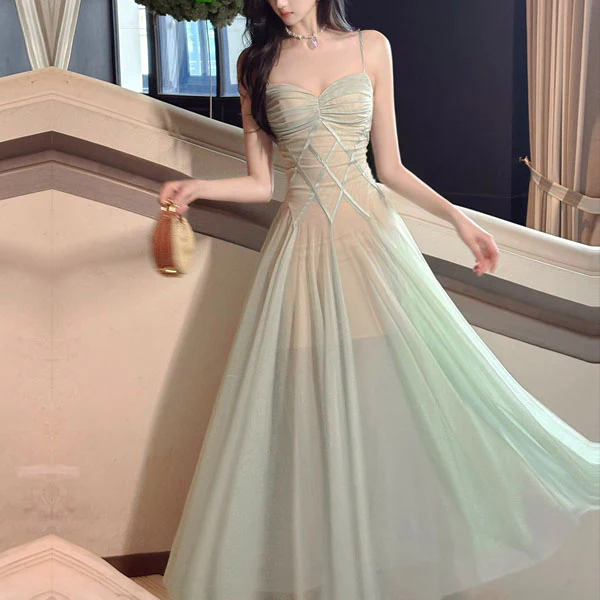 Amber Ethereal Mint Spaghetti Strap Flowy Dress - Image 5