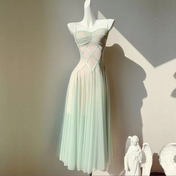 Amber Ethereal Mint Spaghetti Strap Flowy Dress - Image 6