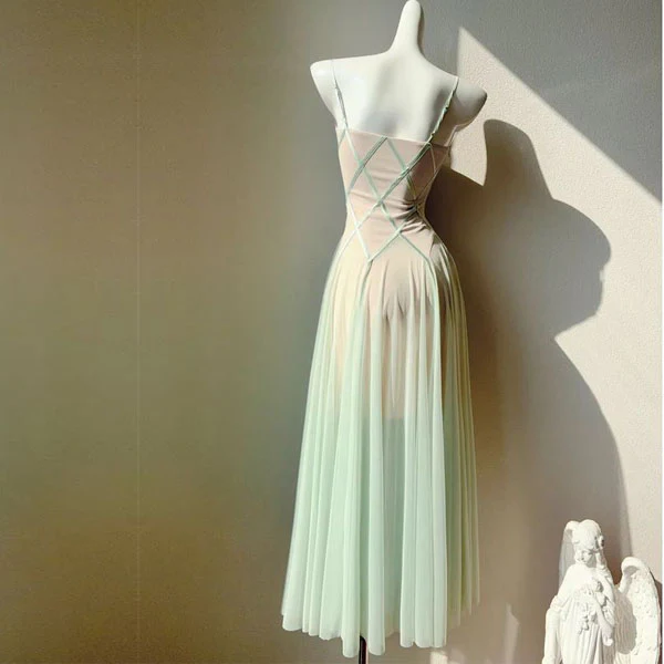 Amber Ethereal Mint Spaghetti Strap Flowy Dress - Image 7