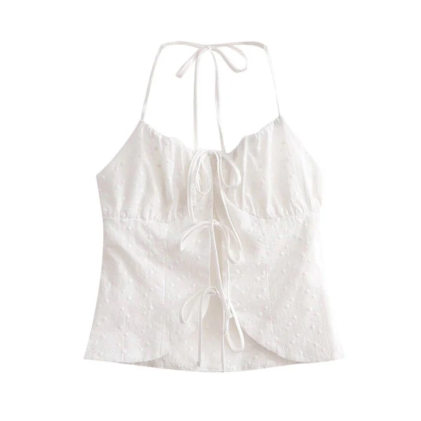 Amber Eyelet Embroidery White Halter Top - Image 4