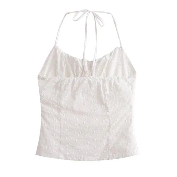 Amber Eyelet Embroidery White Halter Top - Image 5