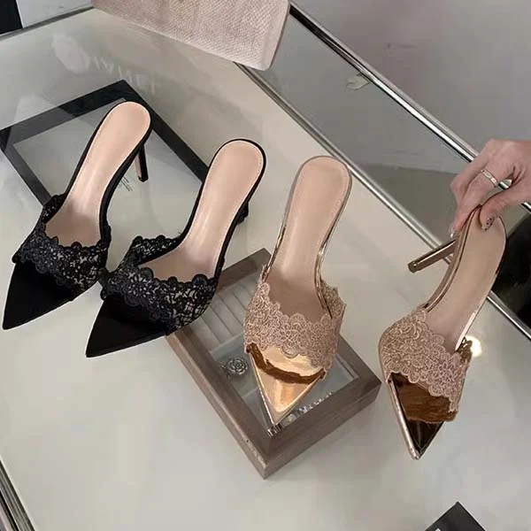 Amie Romantic Lace Slip On Heels - Image 3