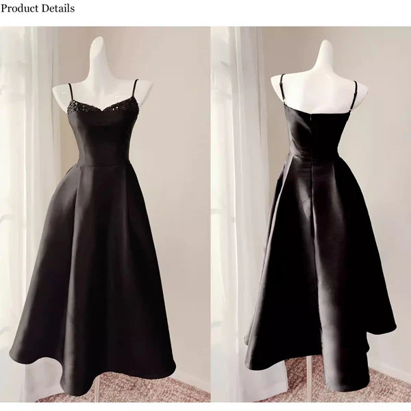 Anita Elegant Black Spaghetti Strap Midi Evening Dress - Image 7