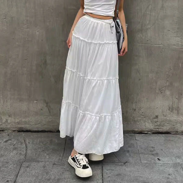 Anna White Tiered Maxi Skirt - Image 2
