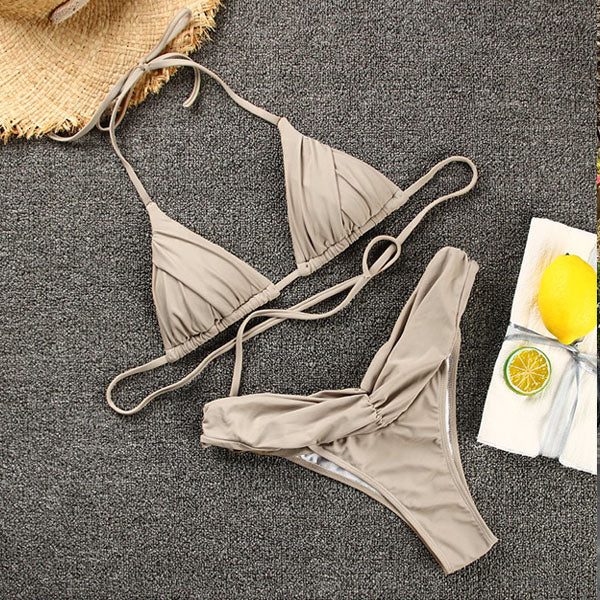 Anne Pleated Cups Halter Bikini Set - Image 10