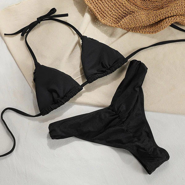 Anne Pleated Cups Halter Bikini Set - Image 16
