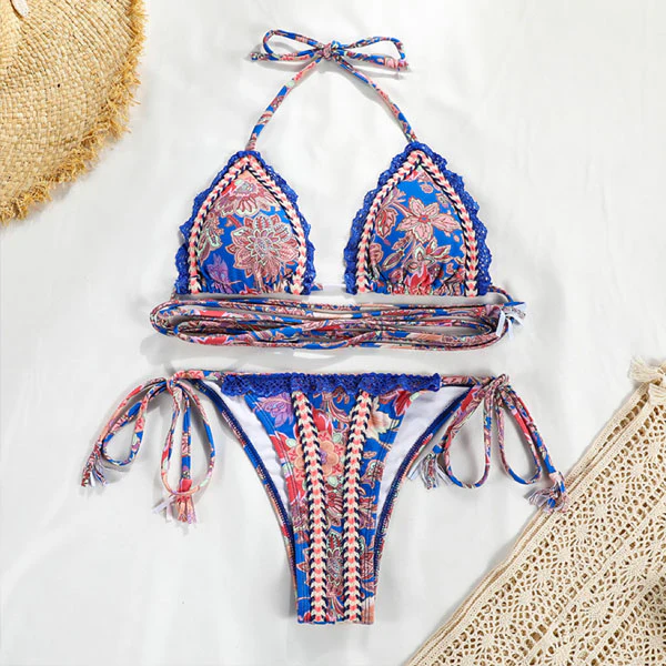 Annika Blue Floral Halter Bikini - Image 4