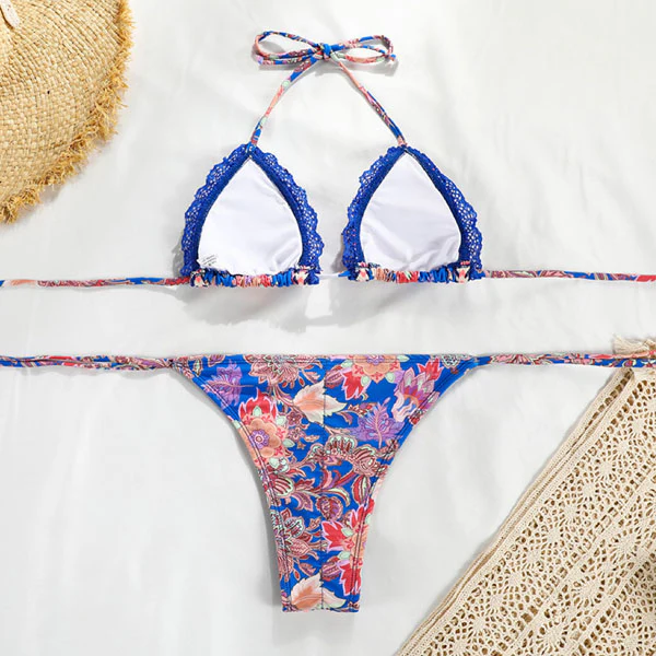 Annika Blue Floral Halter Bikini - Image 5