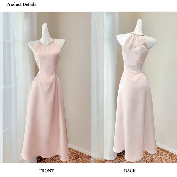 Arina Blush Pink Crystal-Embellished Neckline Evening Dress - Image 7