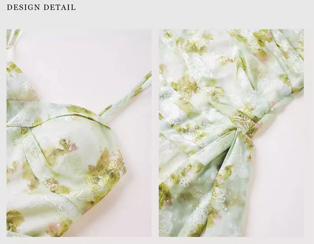 Arrisa Romantic Sage Floral Ruched Layered Evening Dress - Image 10