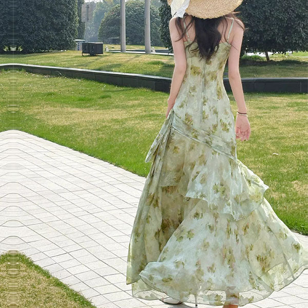 Arrisa Romantic Sage Floral Ruched Layered Evening Dress - Image 2