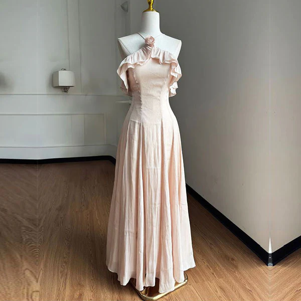 Astra Romantic Halter Ruffles Floral Detail Evening Dress - Image 5
