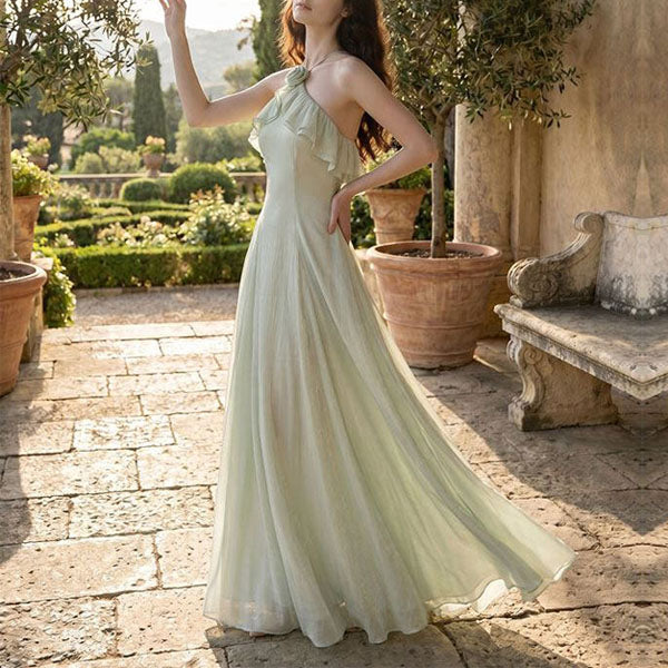 Astra Romantic Halter Ruffles Floral Detail Evening Dress - Image 8