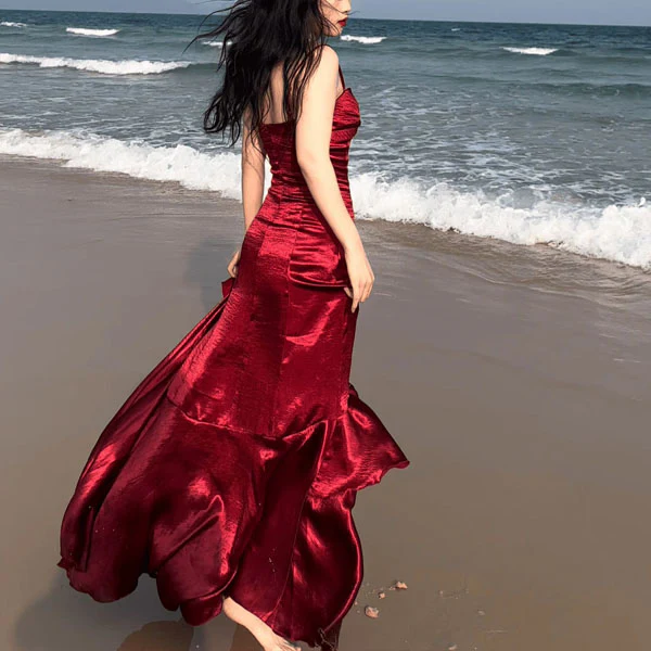Audrey Vivid Scarlet Tiered Evening Dress - Image 2