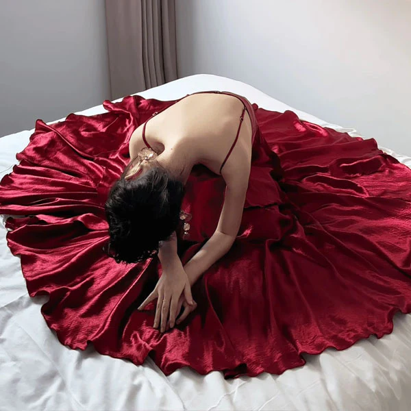 Audrey Vivid Scarlet Tiered Evening Dress - Image 5