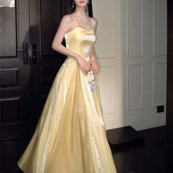 Aurielle Ethereal Butter Yellow Flowy Flare Evening Dress - Image 4