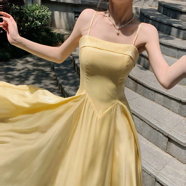 Aurielle Ethereal Butter Yellow Flowy Flare Evening Dress - Image 8