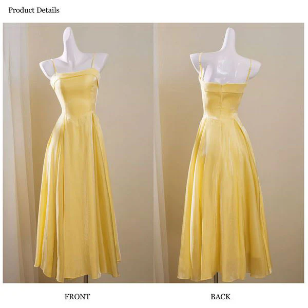 Aurielle Ethereal Butter Yellow Flowy Flare Evening Dress - Image 9