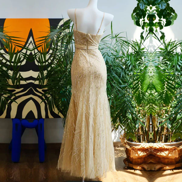 Aurora Glamorous Gold Sequin and Crystal Embellished Evening Dress - Image 10