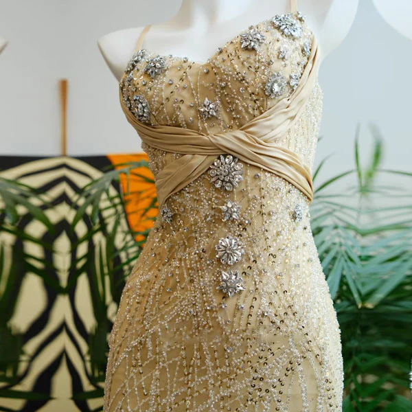 Aurora Glamorous Gold Sequin and Crystal Embellished Evening Dress - Image 11