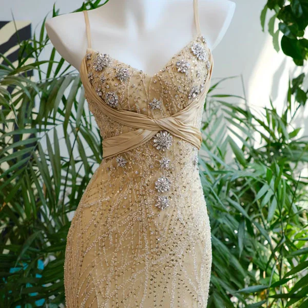 Aurora Glamorous Gold Sequin and Crystal Embellished Evening Dress - Image 12