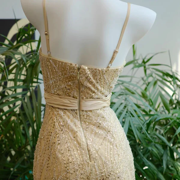 Aurora Glamorous Gold Sequin and Crystal Embellished Evening Dress - Image 13